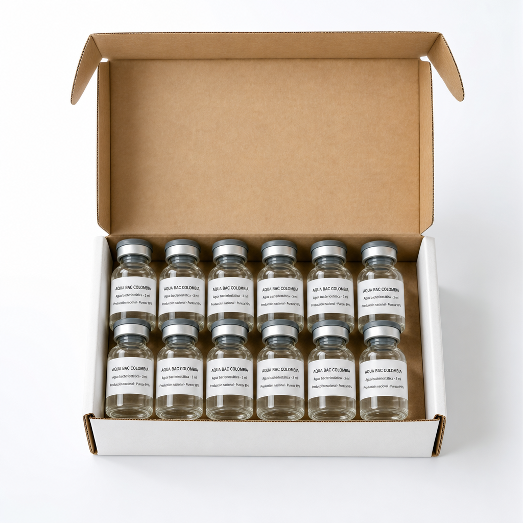 Caja con viales de 3 ml ordenados en filas