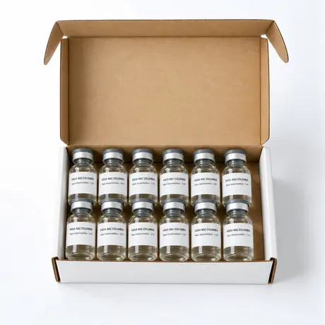 Caja con viales de 3 ml ordenados en filas