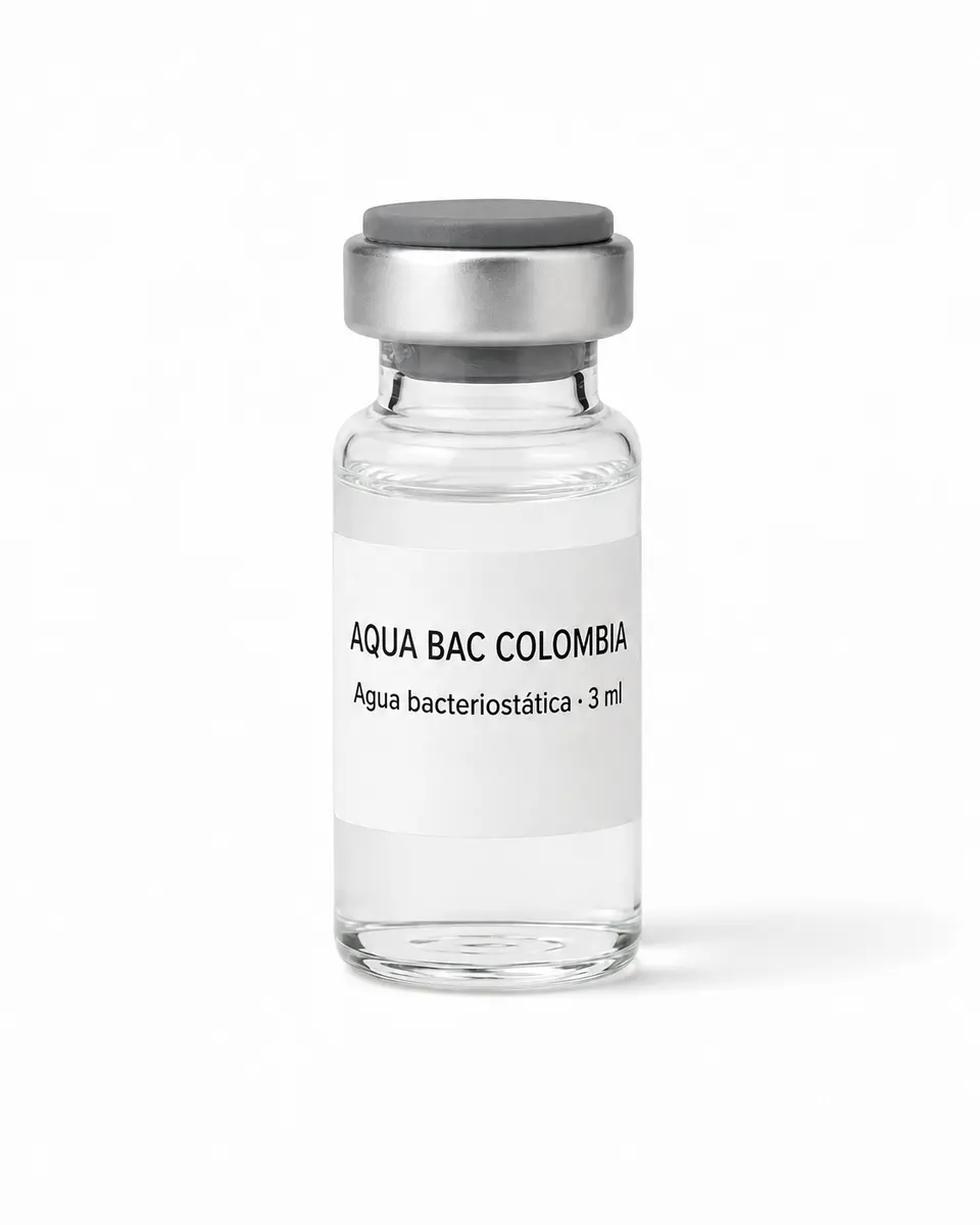 Vial de vidrio de 3 ml con etiqueta Aqua BAC Colombia